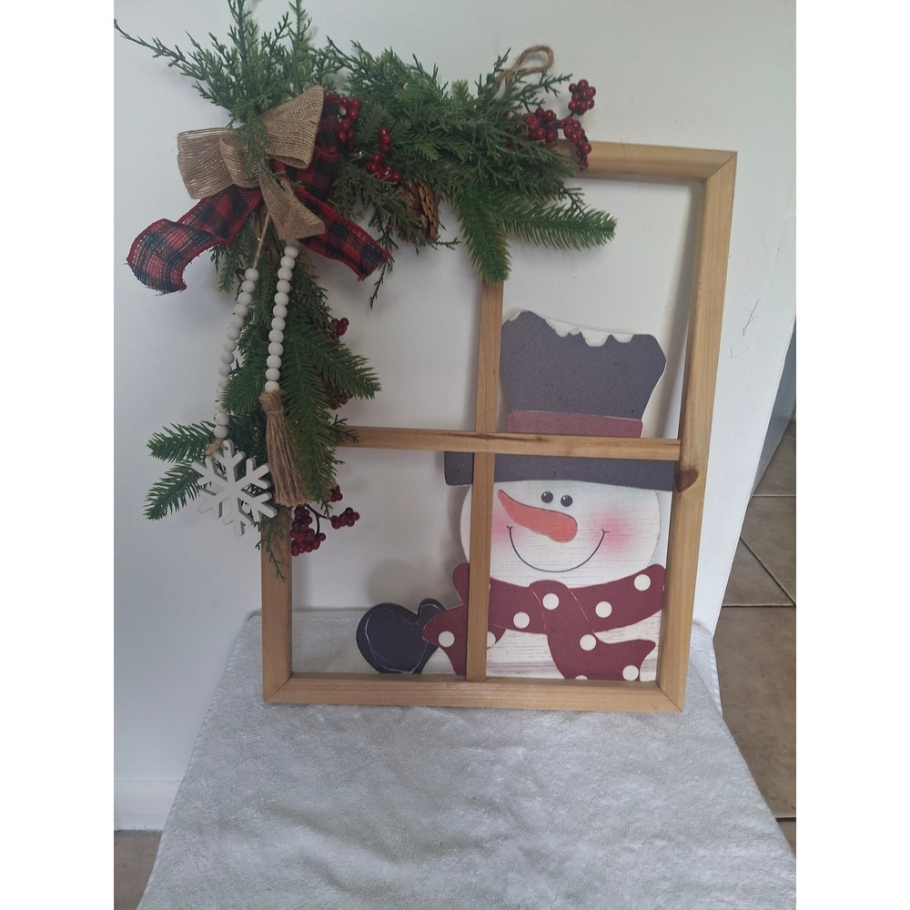 Millennium Gifts Wooden Window Pane Snowman Christmas Wall DecorRustic Farmhouse